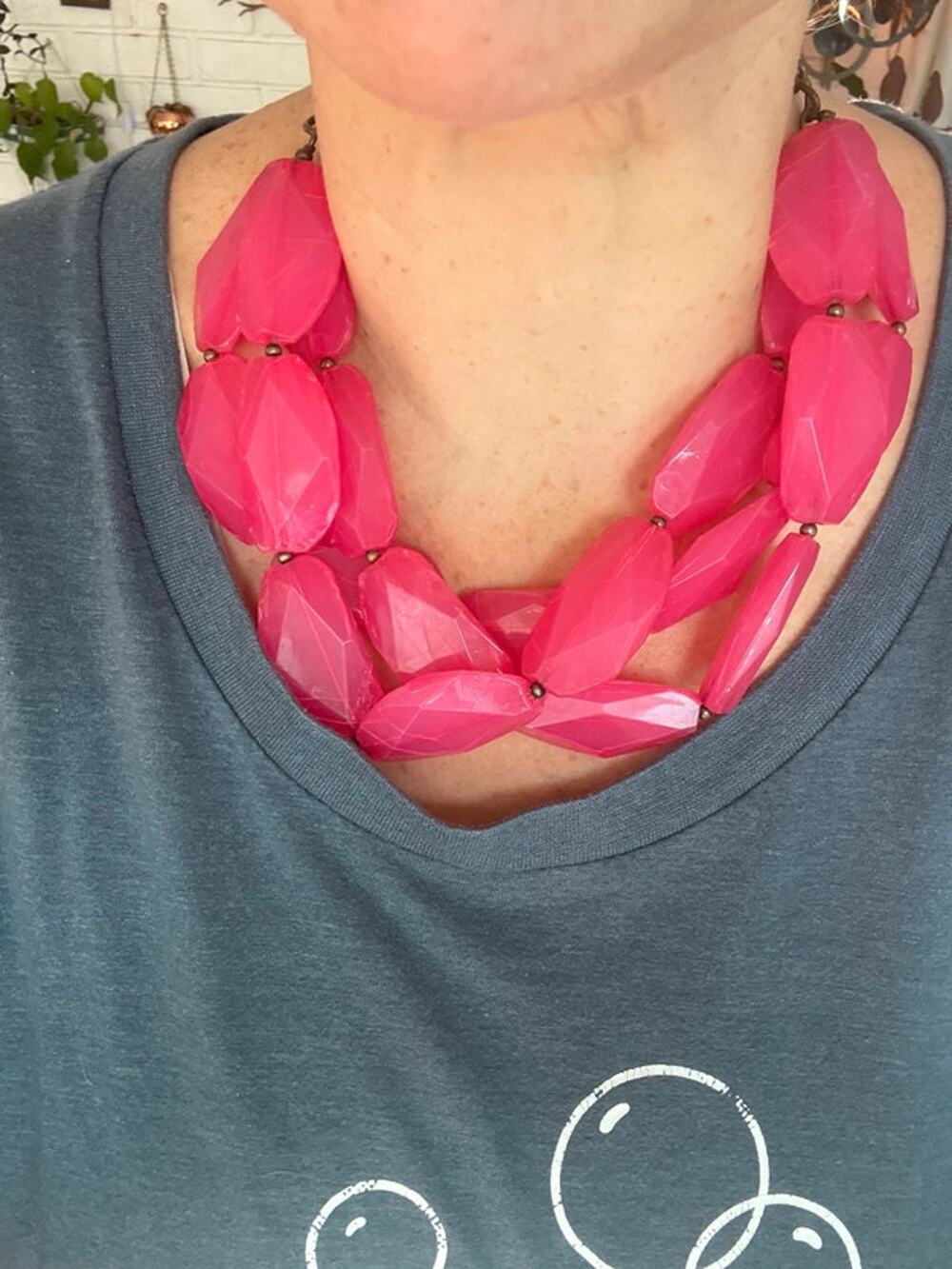 Vintage huge multi strand pink beaded statement necklace 80s glam